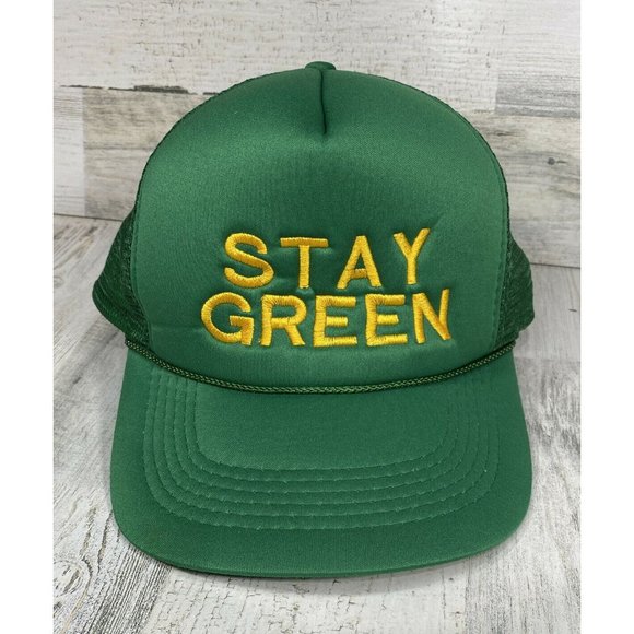 Green Trucker Hat Snapback Mesh Foam Retro Style Stay Green MaryJane Love Earth - Picture 2 of 6